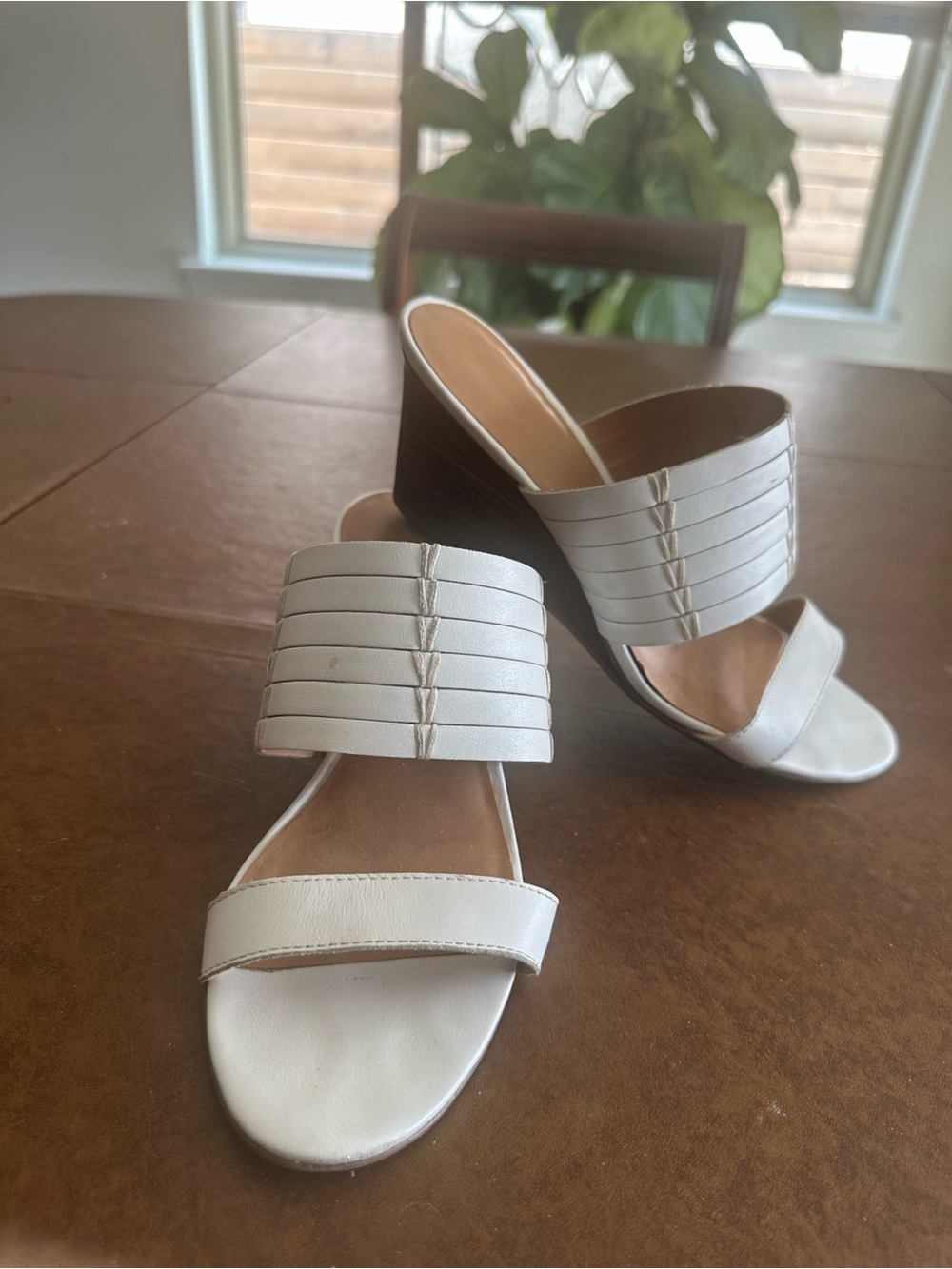 Nine West White Slide Mules with Textured Wide Strap